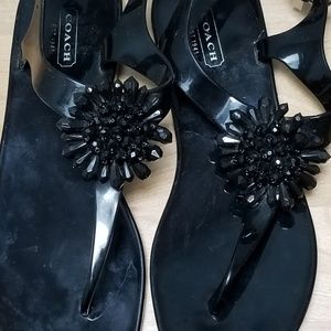 COACH | BLACK JELLY SANDALS W/ FLOWER, SIZE 8B